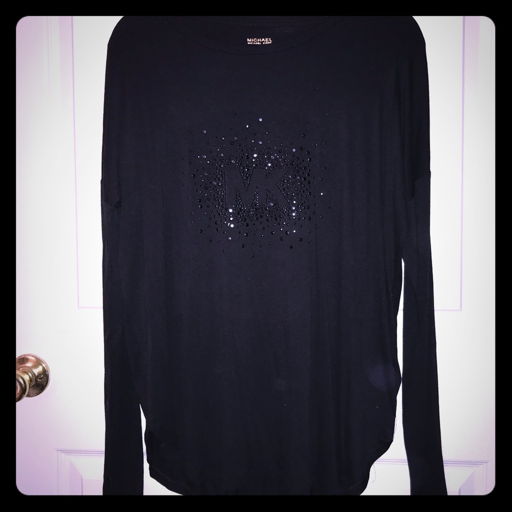 MICHAEL KORS Black tunic w/black crystal detail.